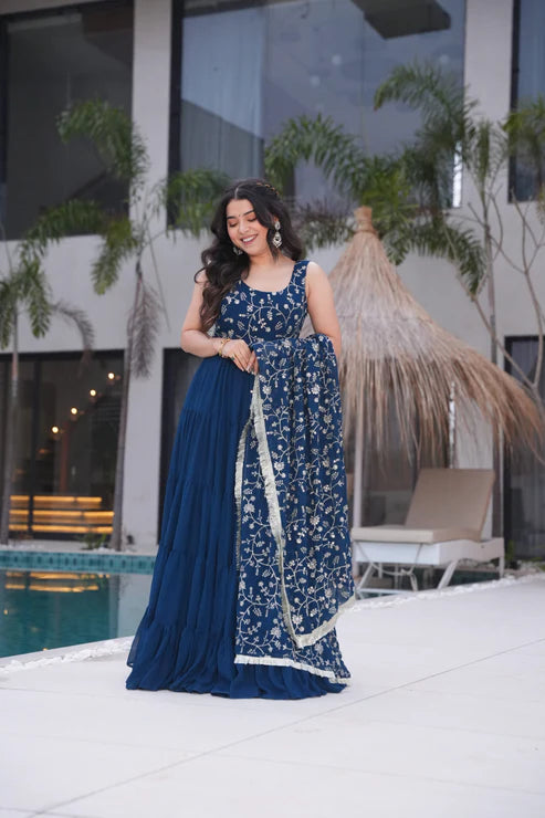 WEDDING SPECIAL SOFT GEORGETTE EMBROIDERED GOWN WITH DUPATTA(WD60)