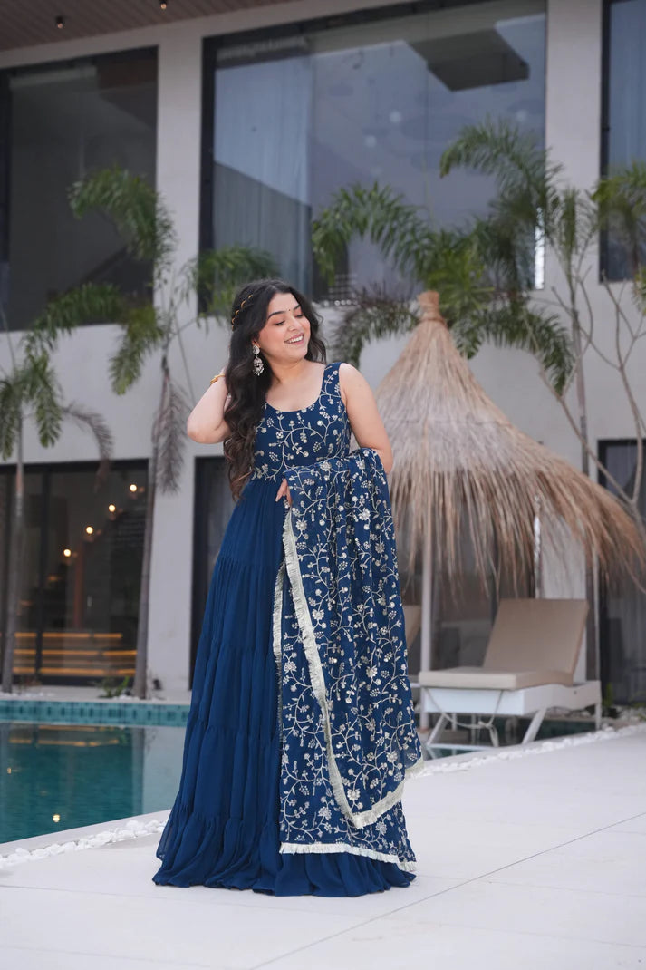 WEDDING SPECIAL SOFT GEORGETTE EMBROIDERED GOWN WITH DUPATTA(WD60)