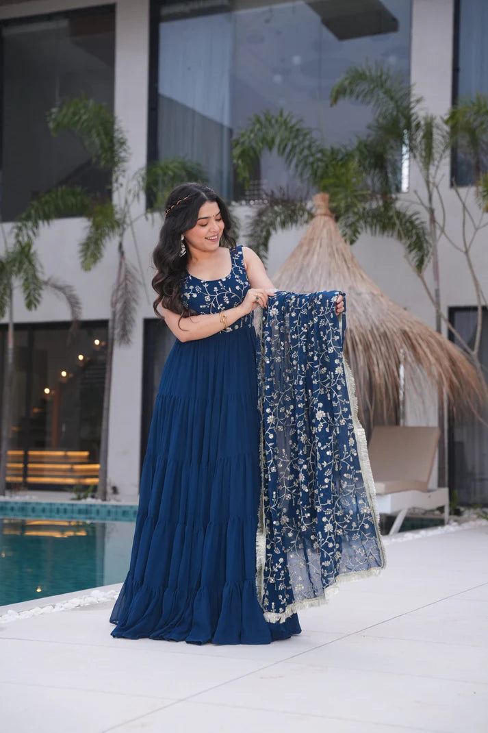 WEDDING SPECIAL SOFT GEORGETTE EMBROIDERED GOWN WITH DUPATTA(WD60)