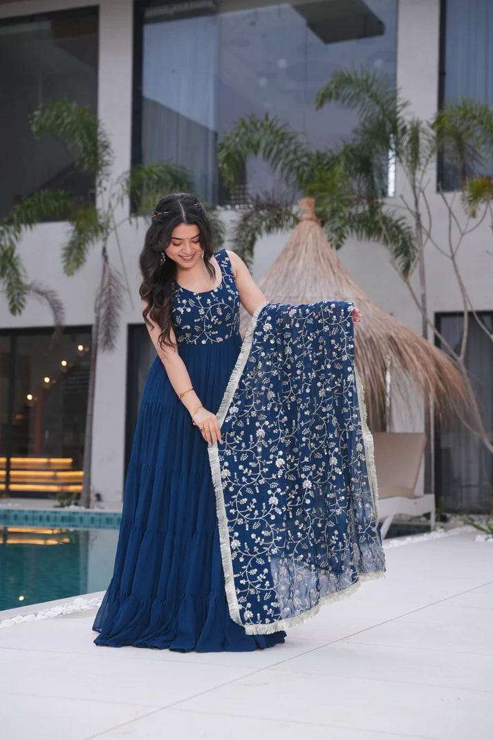 WEDDING SPECIAL SOFT GEORGETTE EMBROIDERED GOWN WITH DUPATTA(WD60)
