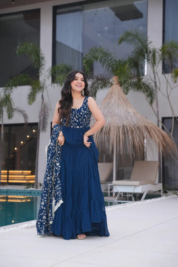 WEDDING SPECIAL SOFT GEORGETTE EMBROIDERED GOWN WITH DUPATTA(WD60)