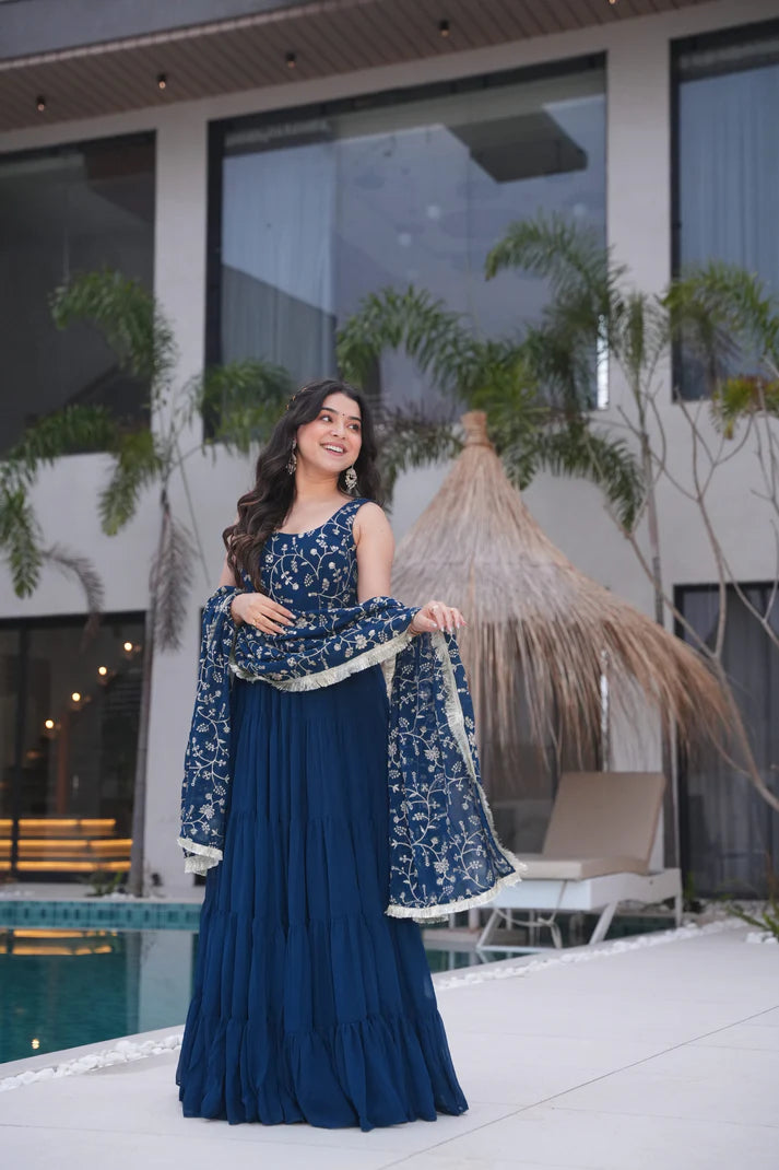 WEDDING SPECIAL SOFT GEORGETTE EMBROIDERED GOWN WITH DUPATTA(WD60)