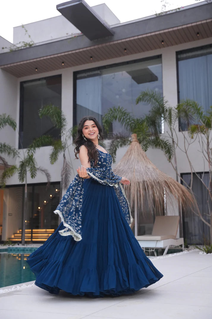 WEDDING SPECIAL SOFT GEORGETTE EMBROIDERED GOWN WITH DUPATTA(WD60)