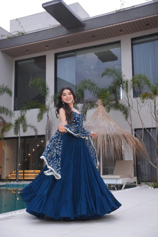 WEDDING SPECIAL SOFT GEORGETTE EMBROIDERED GOWN WITH DUPATTA(WD60)