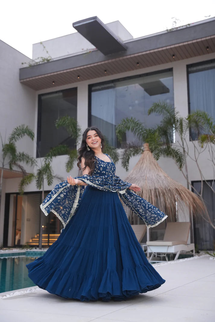 WEDDING SPECIAL SOFT GEORGETTE EMBROIDERED GOWN WITH DUPATTA(WD60)