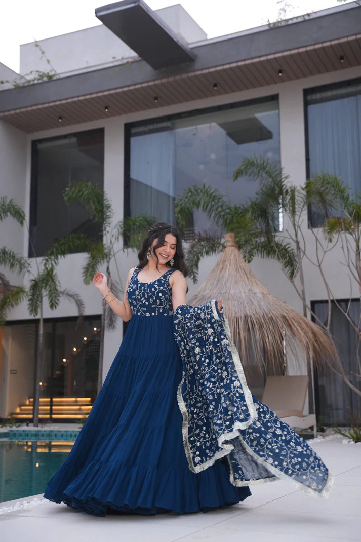 WEDDING SPECIAL SOFT GEORGETTE EMBROIDERED GOWN WITH DUPATTA(WD60)