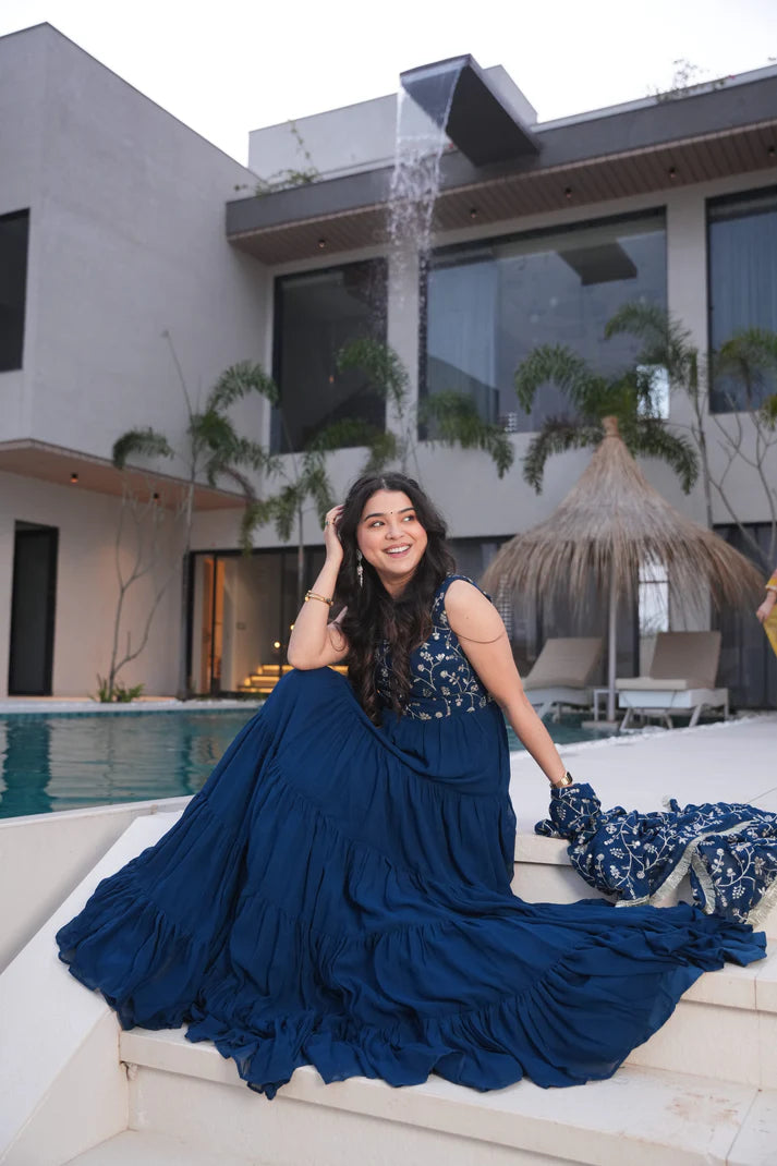 WEDDING SPECIAL SOFT GEORGETTE EMBROIDERED GOWN WITH DUPATTA(WD60)