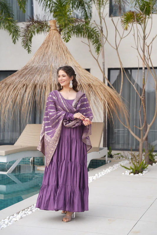 WEDDING SPECIAL MICROCRAPE GOWN WITH JAQUARD DUPATTA (WD55) (01)