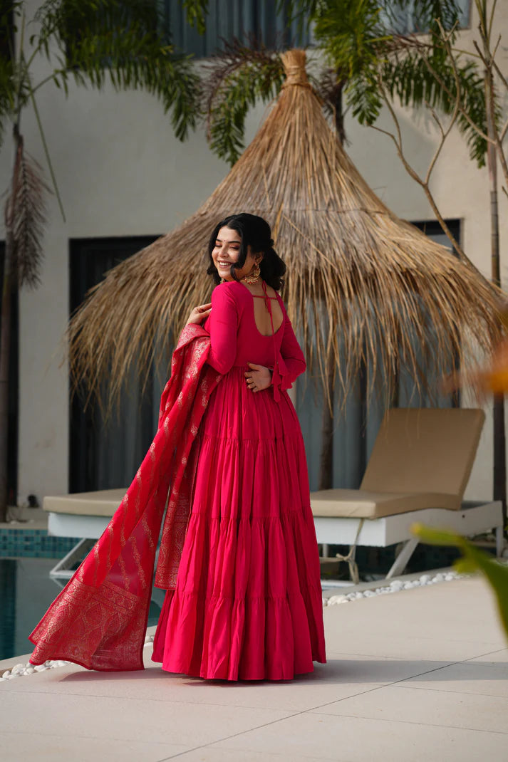 WEDDING SPECIAL MICROCRAPE GOWN WITH JAQUARD DUPATTA (WD55)