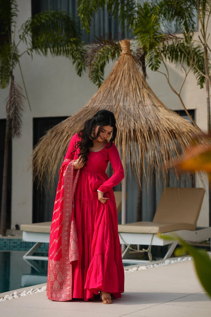 WEDDING SPECIAL MICROCRAPE GOWN WITH JAQUARD DUPATTA (WD55)
