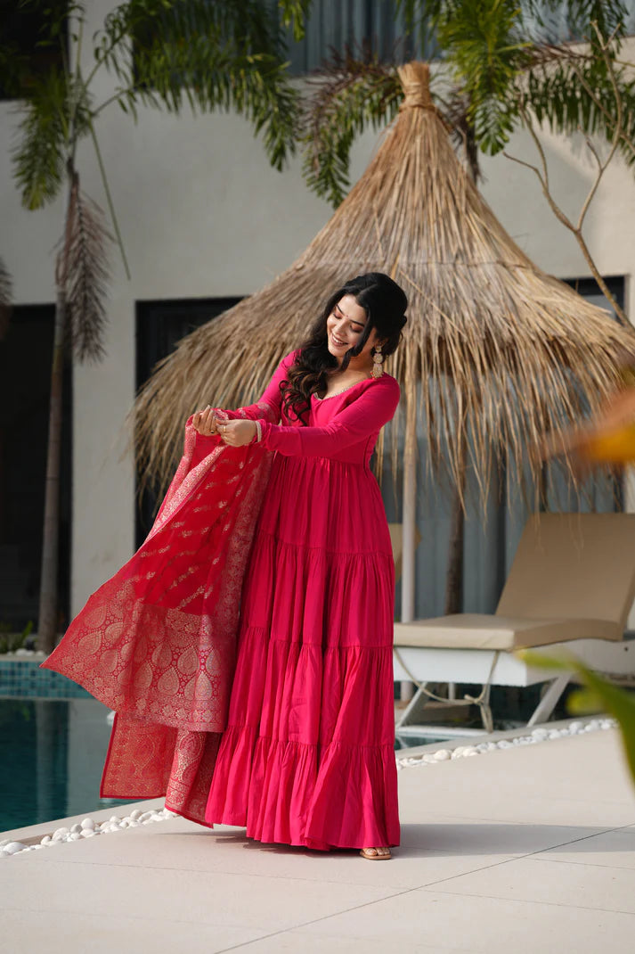 WEDDING SPECIAL MICROCRAPE GOWN WITH JAQUARD DUPATTA (WD55)