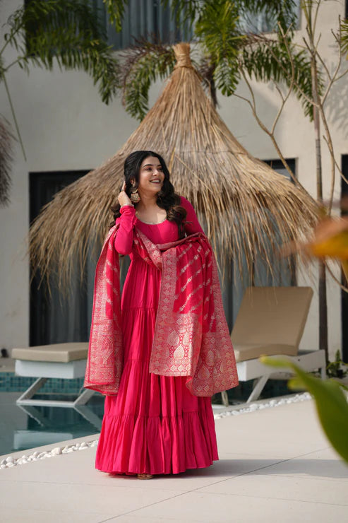WEDDING SPECIAL MICROCRAPE GOWN WITH JAQUARD DUPATTA (WD55)