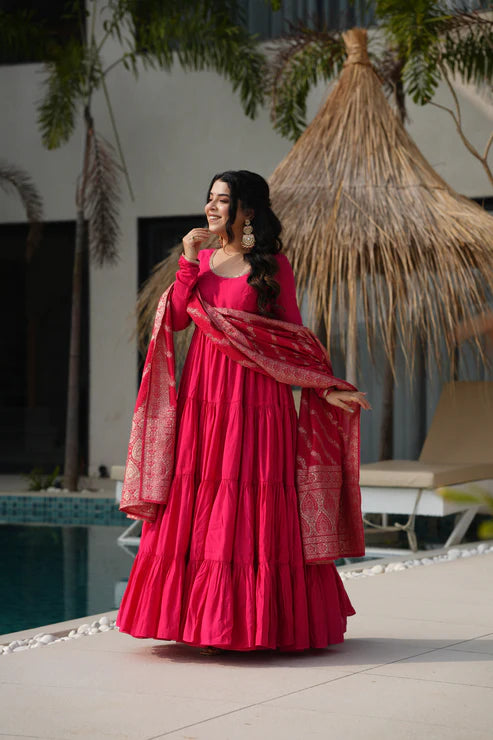 WEDDING SPECIAL MICROCRAPE GOWN WITH JAQUARD DUPATTA (WD55)