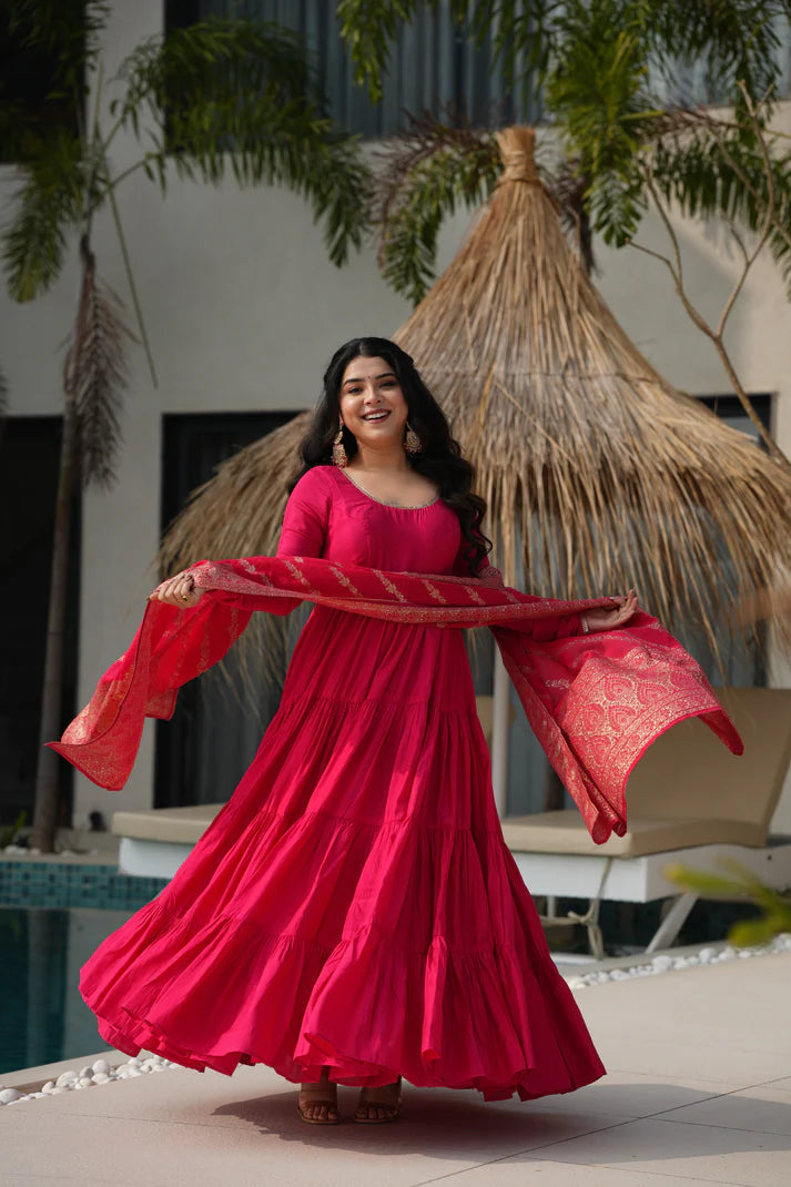 WEDDING SPECIAL MICROCRAPE GOWN WITH JAQUARD DUPATTA (WD55)