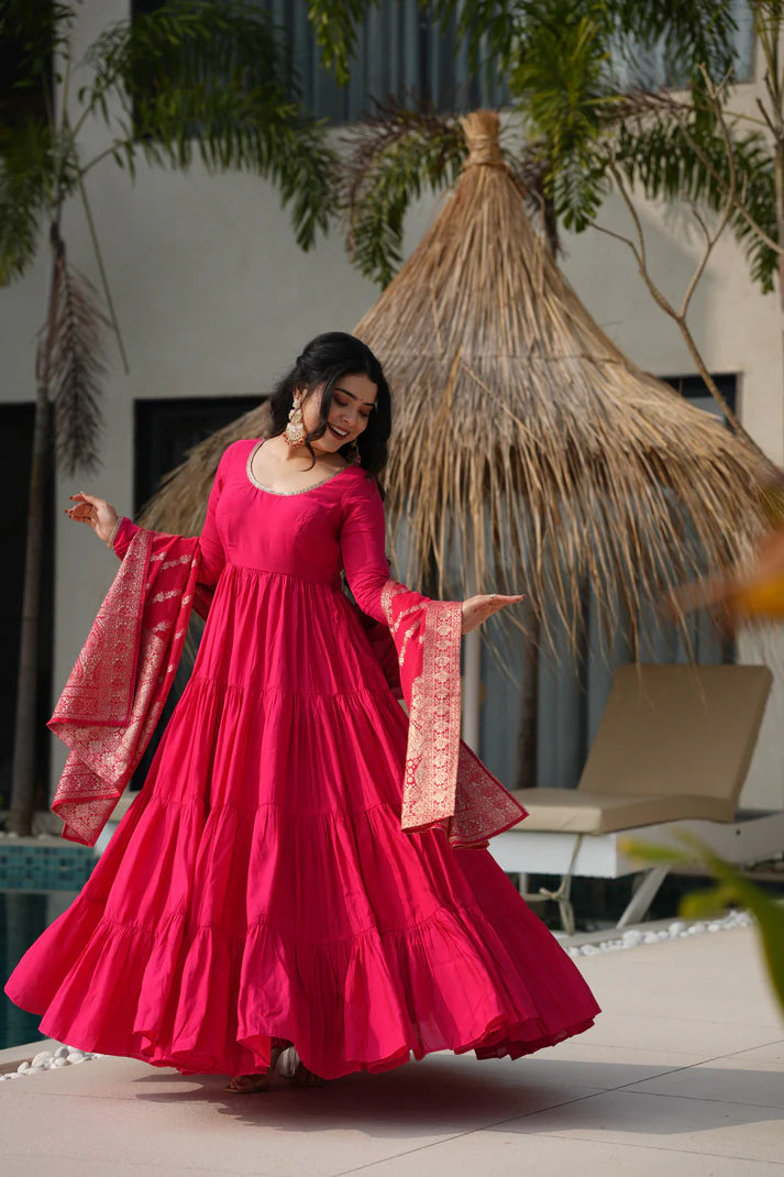 WEDDING SPECIAL MICROCRAPE GOWN WITH JAQUARD DUPATTA (WD55)