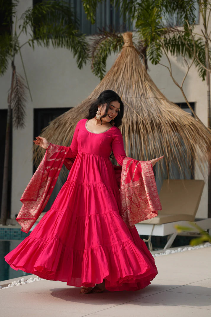 WEDDING SPECIAL MICROCRAPE GOWN WITH JAQUARD DUPATTA (WD55)