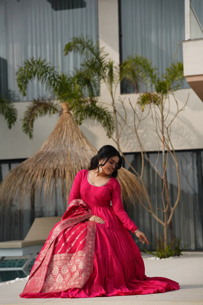 WEDDING SPECIAL MICROCRAPE GOWN WITH JAQUARD DUPATTA (WD55)