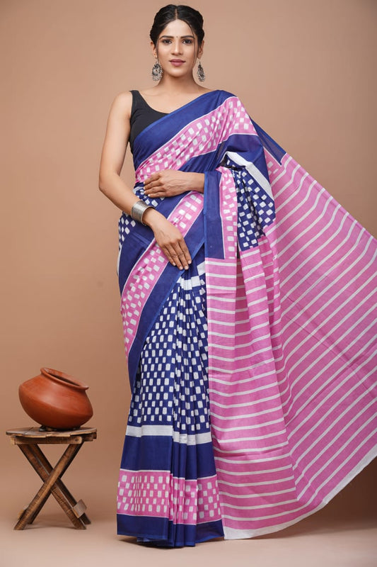 Exclusive Premium Hand Block Printed Pure Cotton Saree