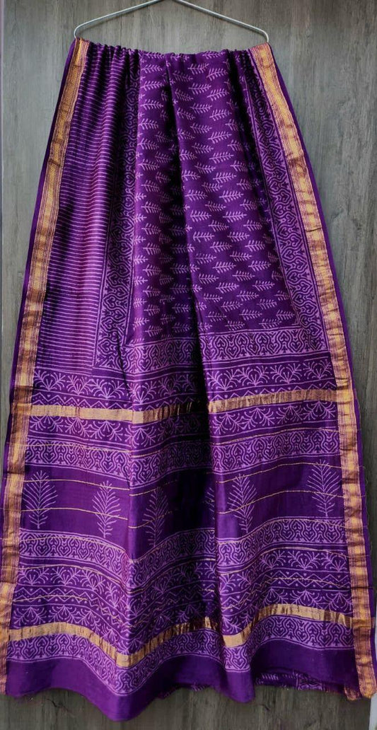 Exclusive Hand Block Printed Maheshwari Silk Saree (SWSRMAH02)