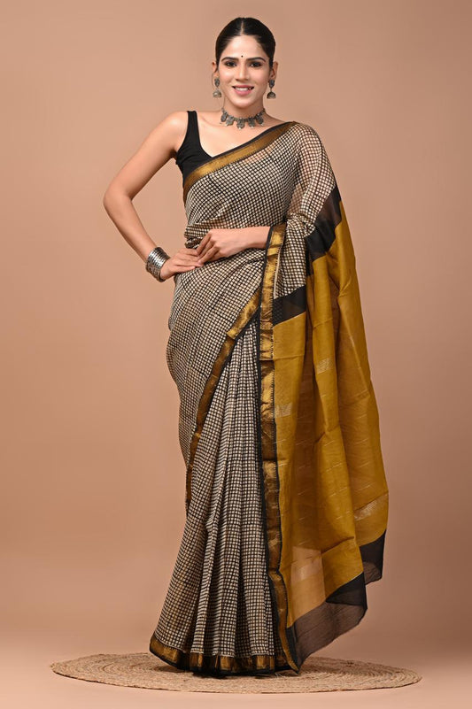 Exclusive Hand Block Printed Maheshwari Silk Saree (SWSRMAH01)