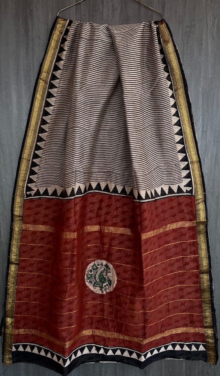 Exclusive Hand Block Printed Maheshwari Silk Saree (SWSRMAH01)