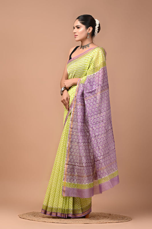 Premium Hand Block Printed Chanderi Silk Saree (SWSRCHACH11)