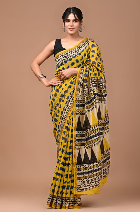 Premium Hand Block Printed Chanderi Silk Saree