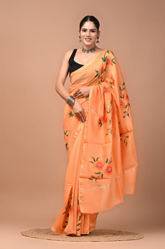 Premium Hand Block Printed Chanderi Silk Saree