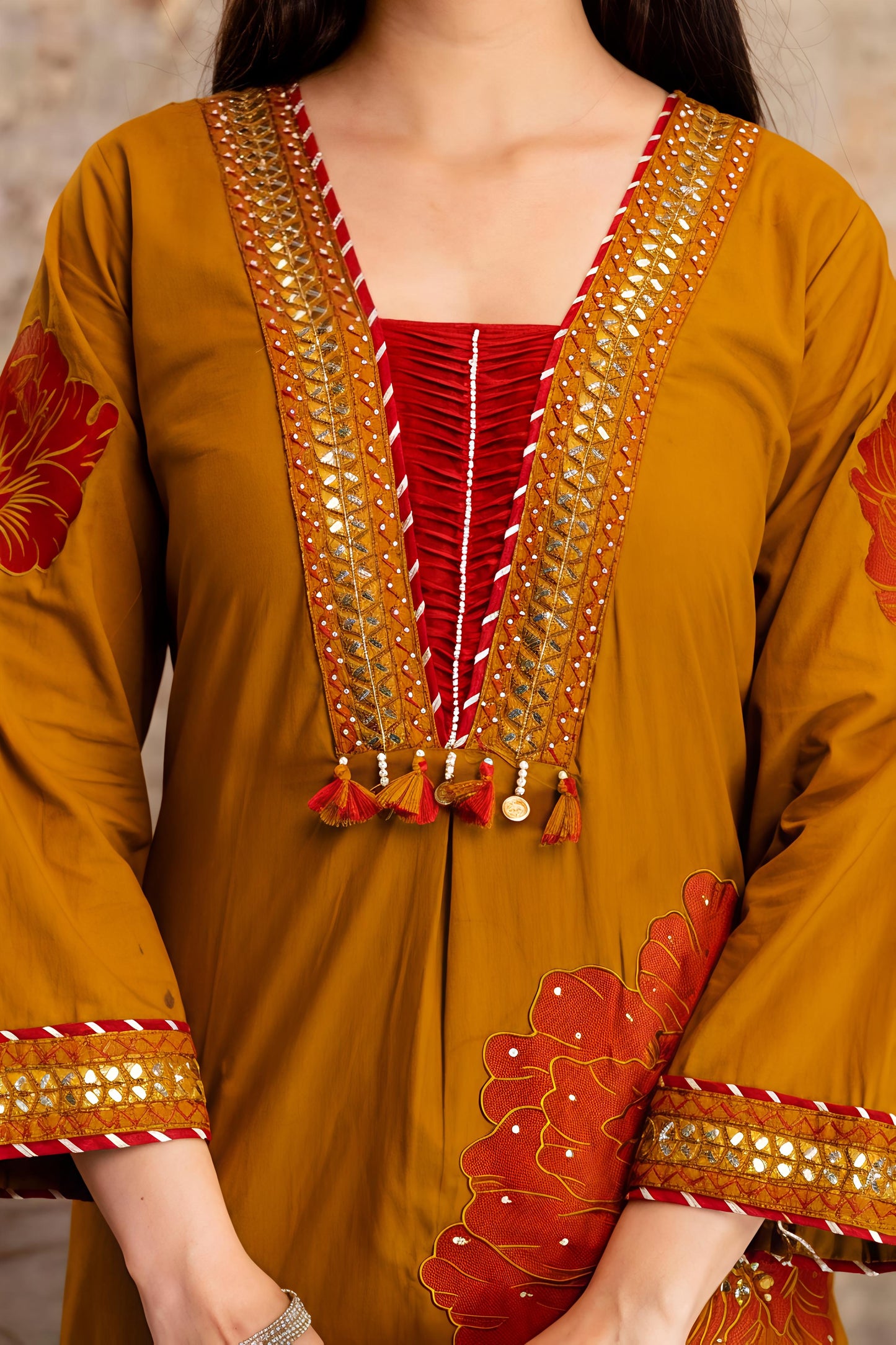 Mustard Yellow Floral Printed Kurta Palazzo Set with Dupatta (RD32)
