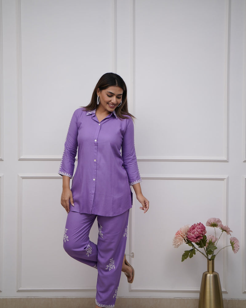 Look stylish and trendy walk in comfort with our new co-rd set with beautiful embroidery detailing