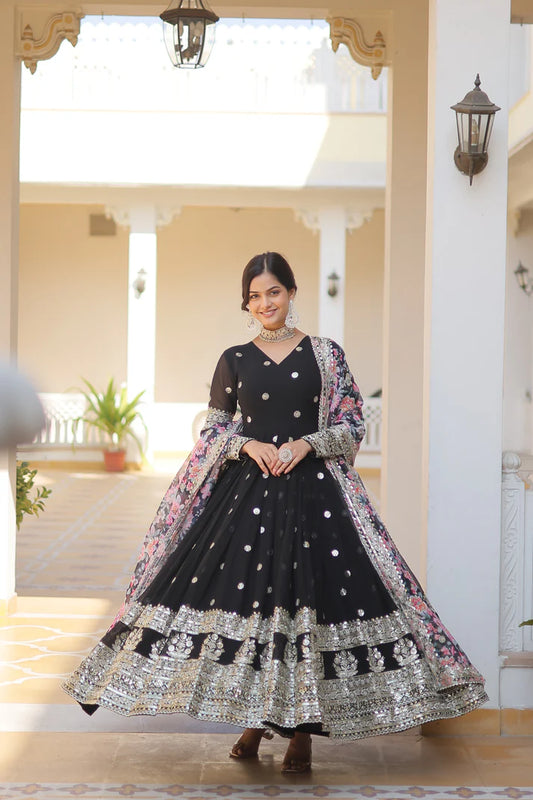 Faux Georgette with Embroidery Zari Sequins-work premium gown(WD18)