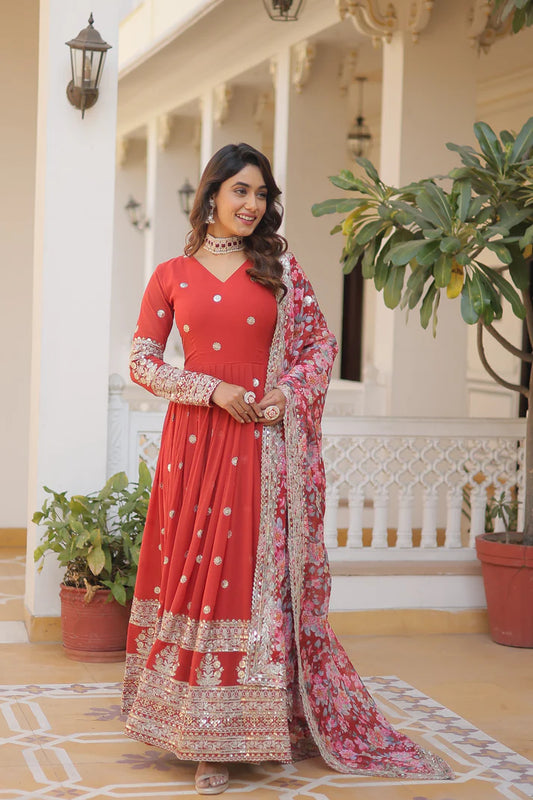 Faux Georgette with Embroidery Zari Sequins-work premium gown(WD18) (02)
