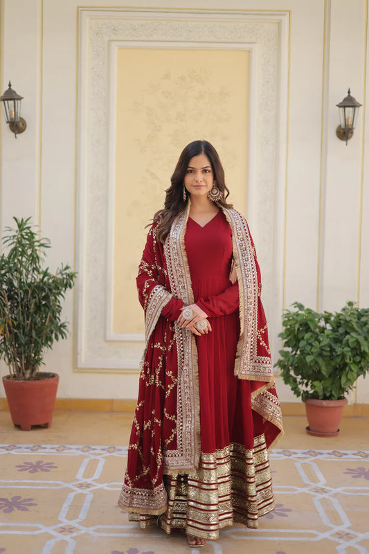 PREMIUM READYMADEFAUX BLOOMING SEQUENCE EMBROIDERED GOWN WITH DUPATTA SET(WD01)