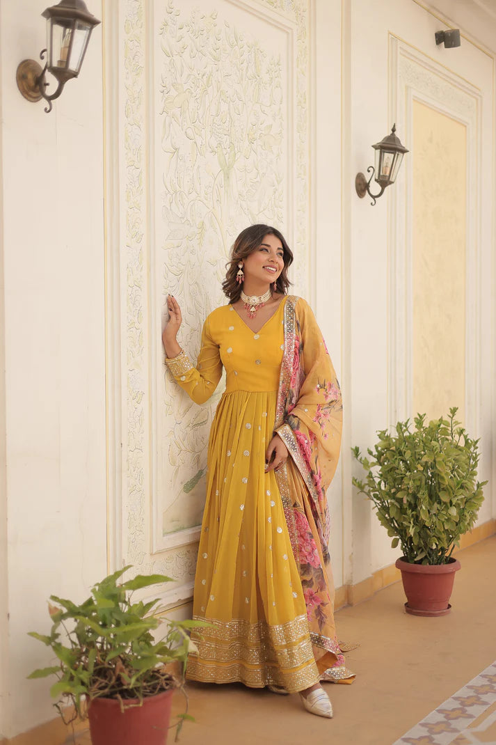 WOMENSAVTAR PREMIUM DESIGNER GOWN WITH DUPATTA