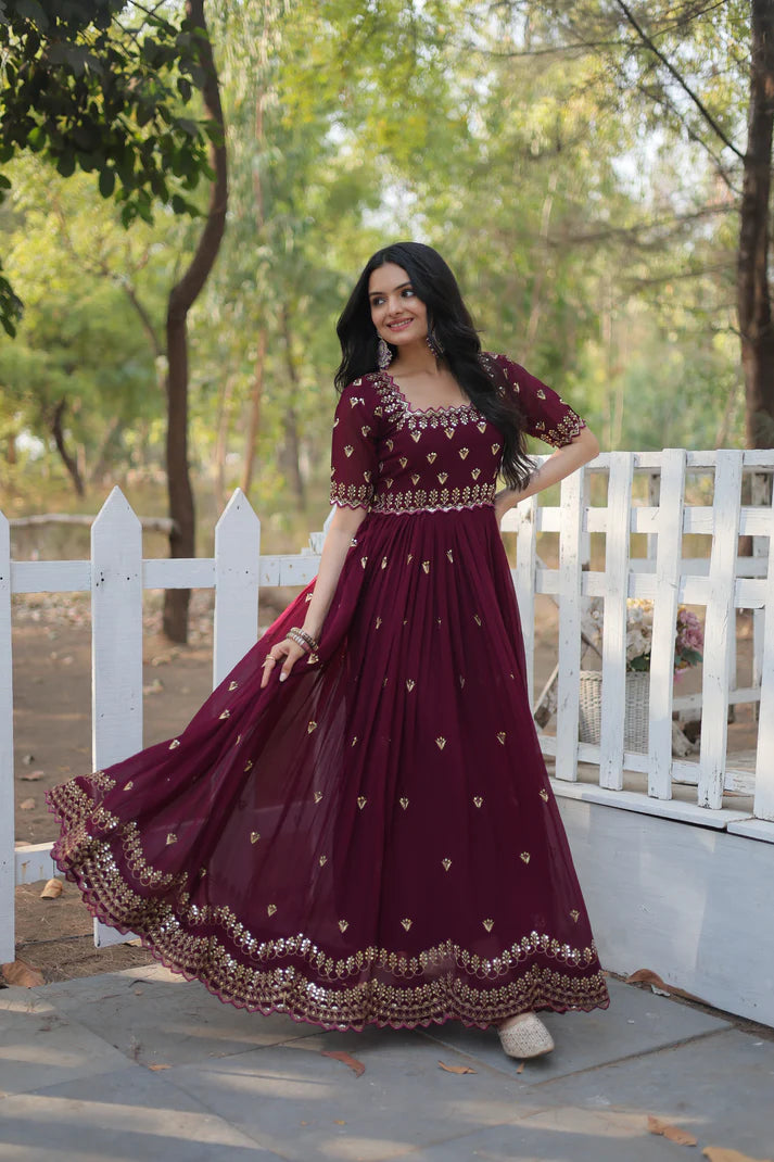 WOMENSAVTAR ZARI THREAD SEQUINS EMBROIDERY WORK GOWN