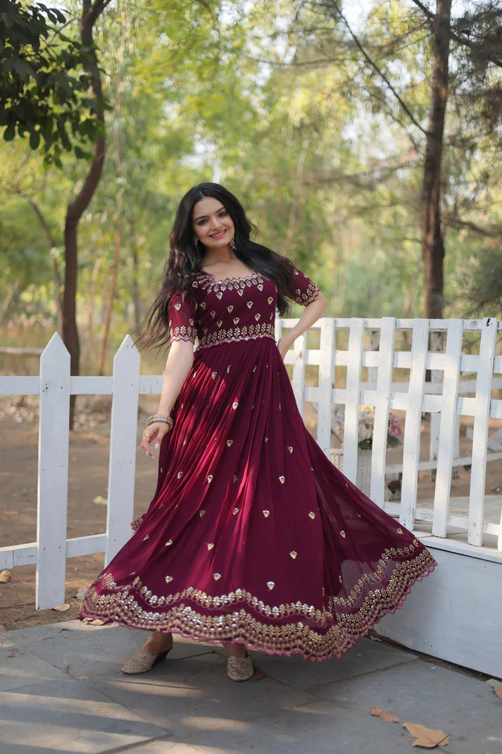 ZARI THREAD SEQUINS EMBROIDERY WORK GOWN (WD29)