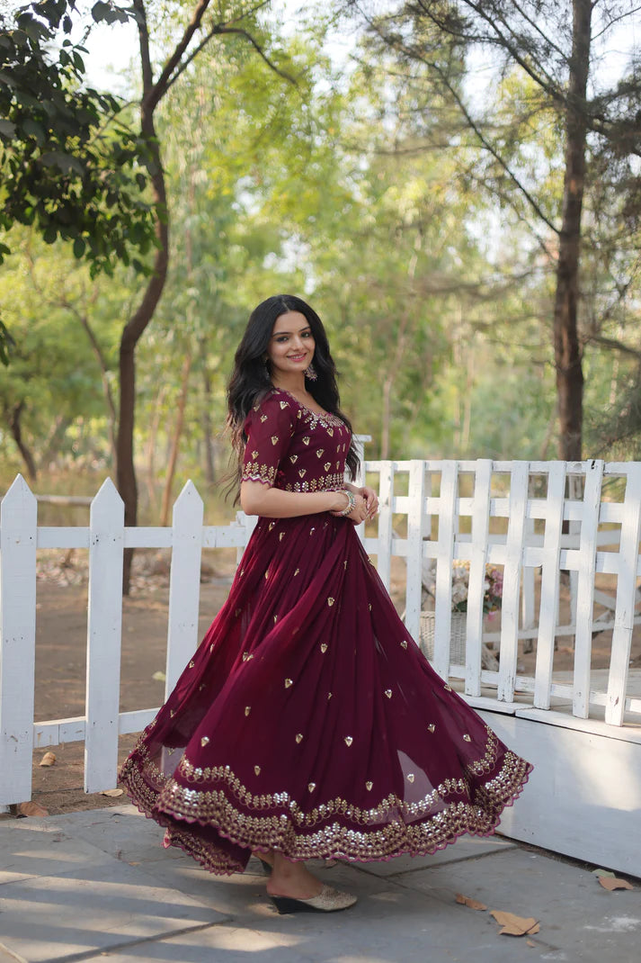 ZARI THREAD SEQUINS EMBROIDERY WORK GOWN (WD29)