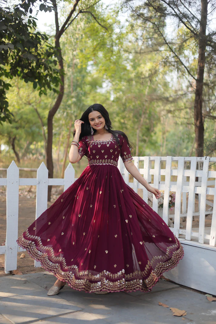 ZARI THREAD SEQUINS EMBROIDERY WORK GOWN(WD152)
