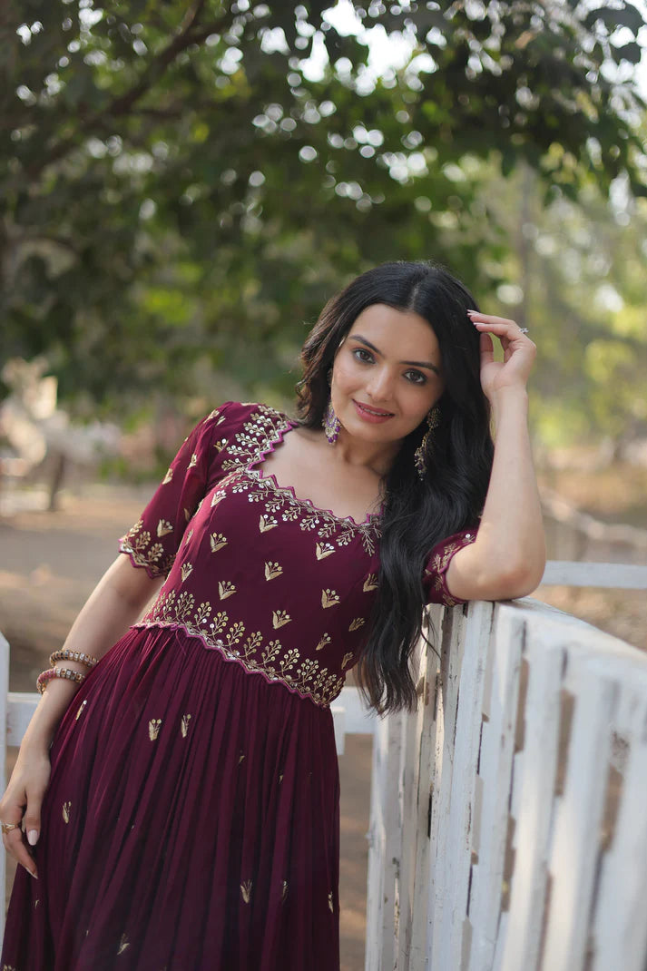 ZARI THREAD SEQUINS EMBROIDERY WORK GOWN (WD29)