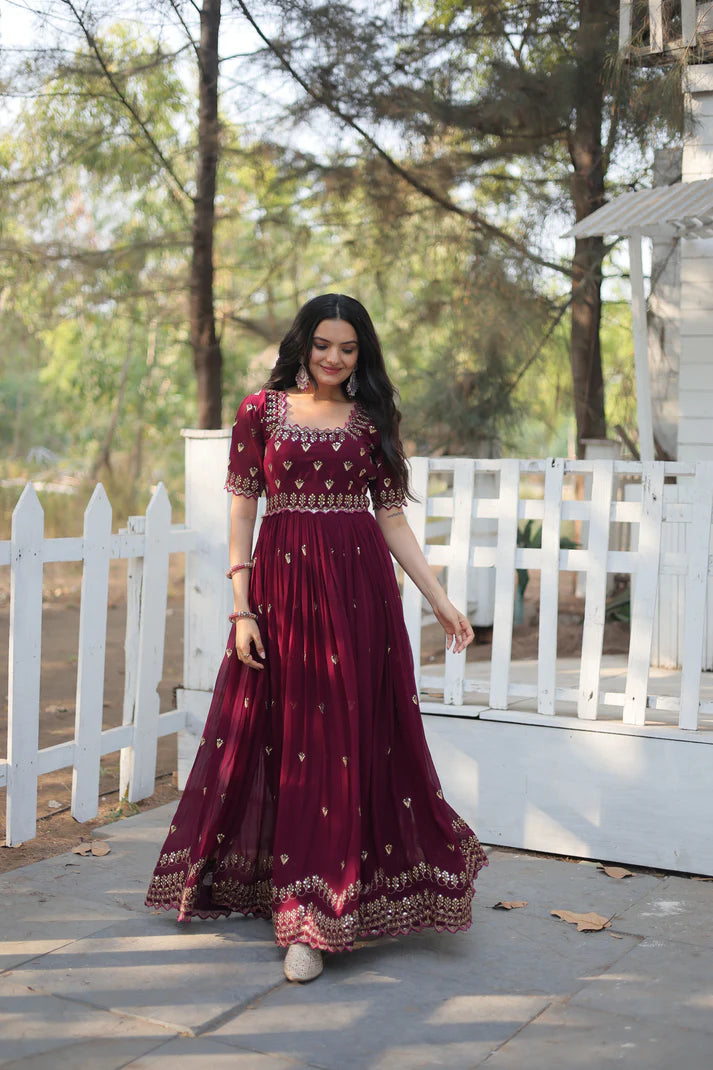 ZARI THREAD SEQUINS EMBROIDERY WORK GOWN (WD29)