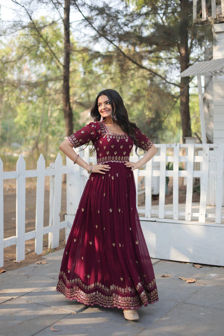 ZARI THREAD SEQUINS EMBROIDERY WORK GOWN(WD152)