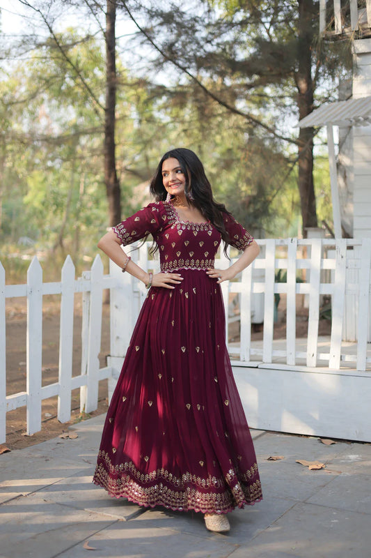 ZARI THREAD SEQUINS EMBROIDERY WORK GOWN(WD152)