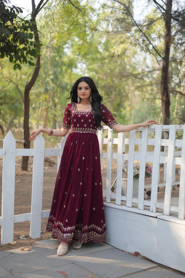 WOMENSAVTAR ZARI THREAD SEQUINS EMBROIDERY WORK GOWN