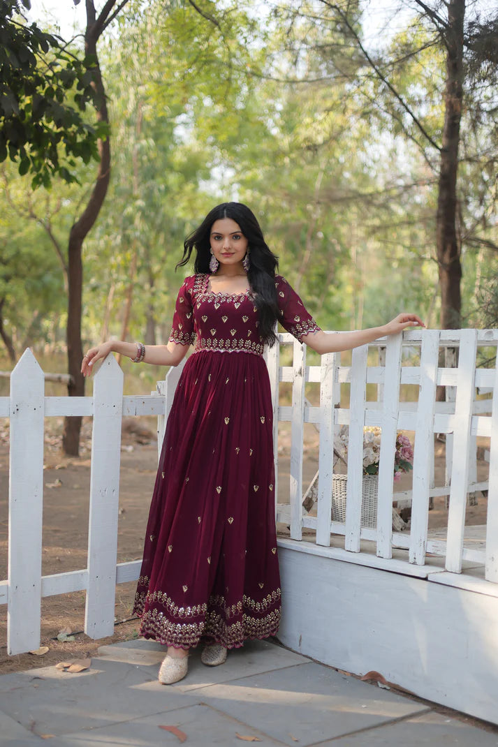 WOMENSAVTAR ZARI THREAD SEQUINS EMBROIDERY WORK GOWN