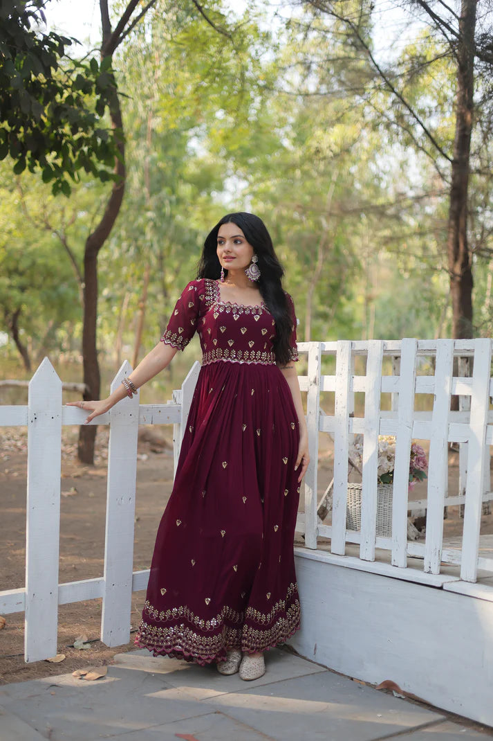 ZARI THREAD SEQUINS EMBROIDERY WORK GOWN (WD29)