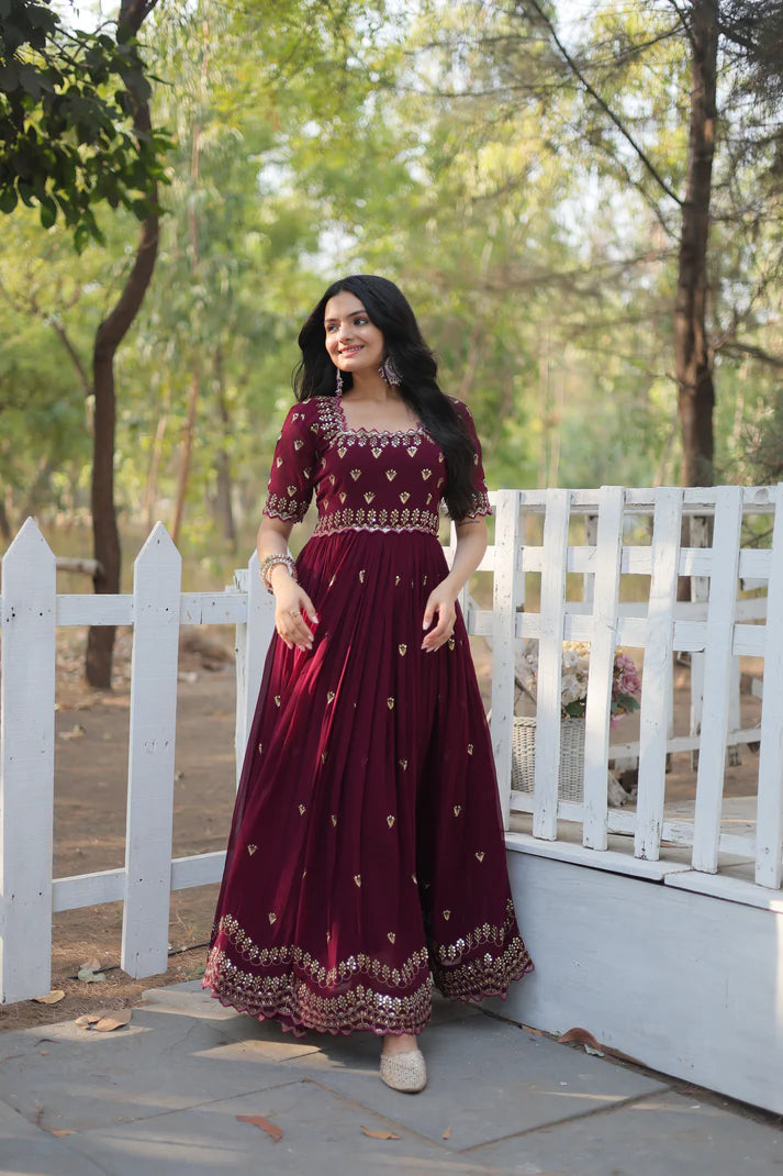 ZARI THREAD SEQUINS EMBROIDERY WORK GOWN (WD29)