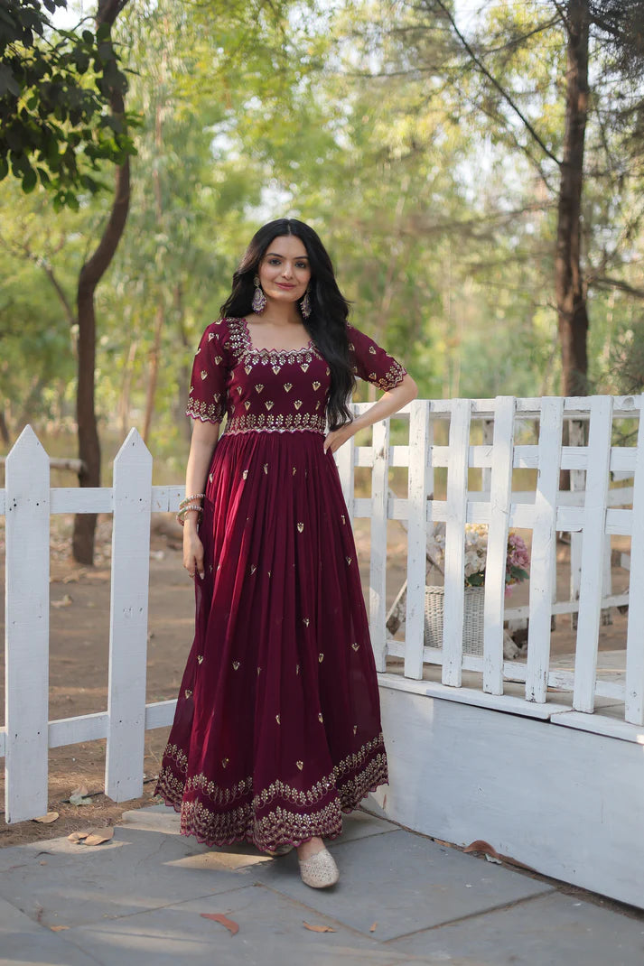 ZARI THREAD SEQUINS EMBROIDERY WORK GOWN (WD29)