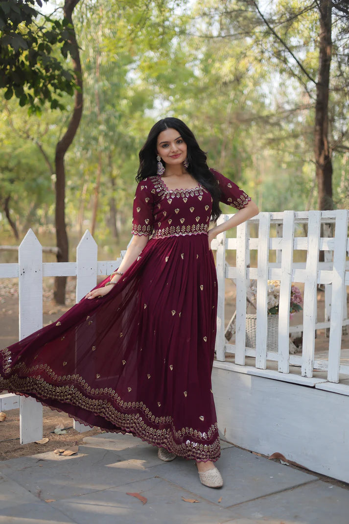 ZARI THREAD SEQUINS EMBROIDERY WORK GOWN (WD29)
