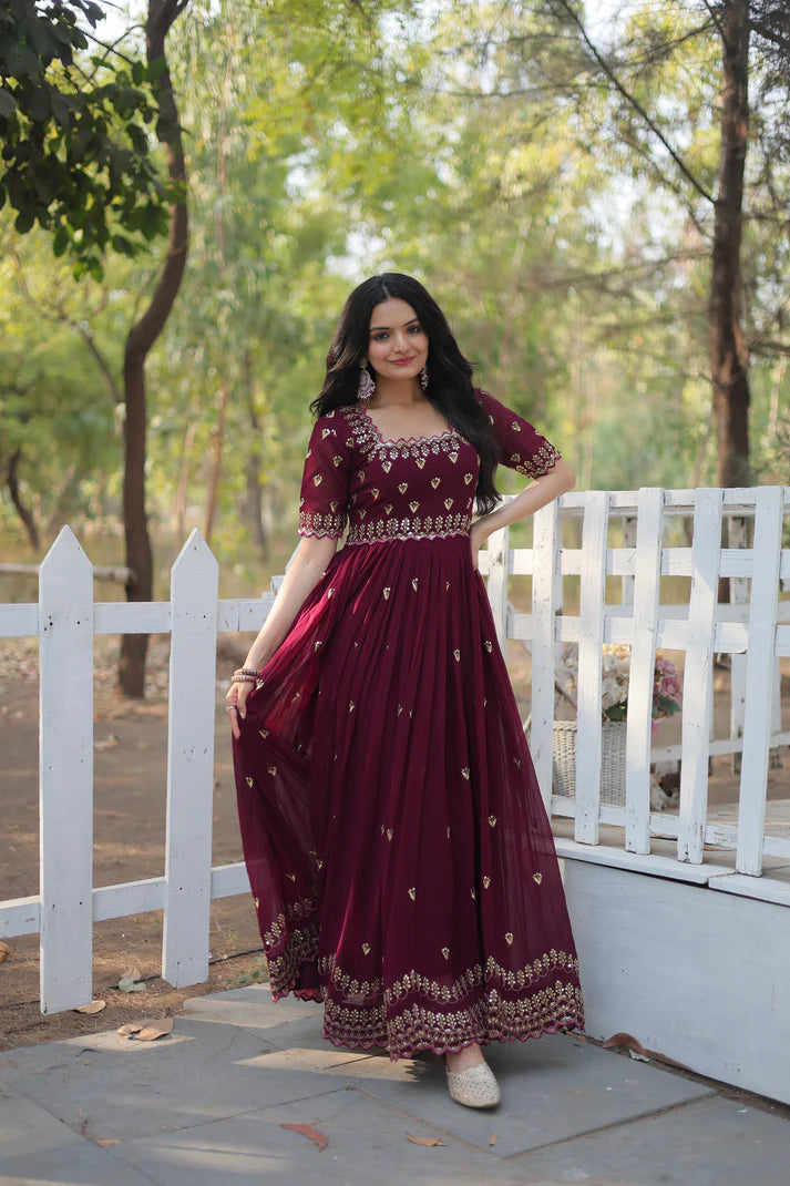 WOMENSAVTAR ZARI THREAD SEQUINS EMBROIDERY WORK GOWN