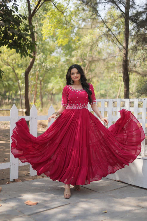 FESTIVAL SPECIAL BEADS EMBROIDERY WORK GOWN(WD47)